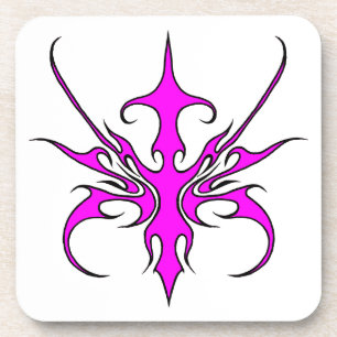Fierce Pink and Black Tribal Line Art Illustration Coaster