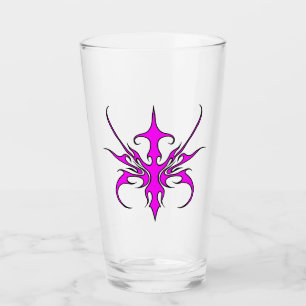 Fierce Pink and Black Tribal Line Art Illustration Glass