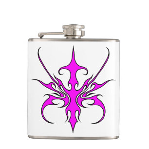 Fierce Pink and Black Tribal Line Art Illustration Hip Flask
