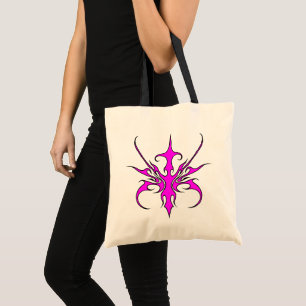 Fierce Pink and Black Tribal Line Art Illustration Tote Bag