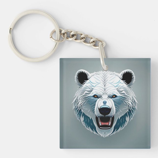 Fierce Polar Bear Geometric Illustration Key Ring (Front)