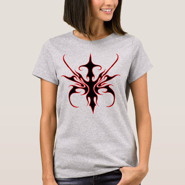 Fierce Red and Black Tribal Line Art Illustration T-Shirt (Front)