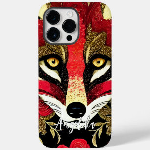 Fierce Red and Gold Fox with Custom Name Case-Mate iPhone 14 Pro Max Case