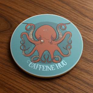 Fierce Red Octopus Illustration Custom Text Design Coaster
