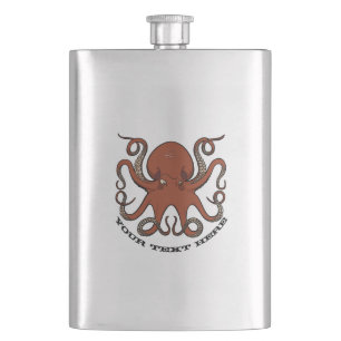 Fierce Red Octopus Tentacles Cartoon With Text Hip Flask