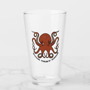 Fierce Red Octopus With Curling Tentacles Cartoon Glass
