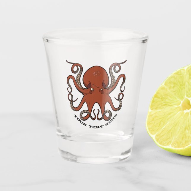 Fierce Red Octopus With Curling Tentacles Cartoon Shot Glass (Front)