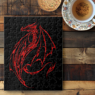 Fierce Red Tribal Dragon Silhouette Fantasy Jigsaw Puzzle