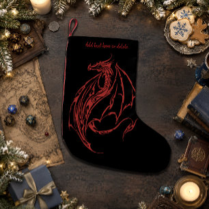 Fierce Red Tribal Dragon Silhouette Fantasy Small Christmas Stocking