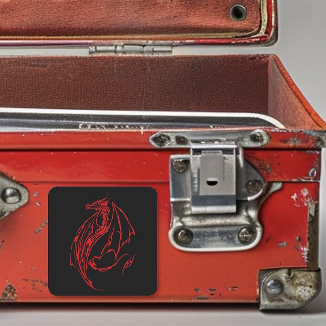 Fierce Red Tribal Dragon Silhouette Fantasy Square Sticker (Creator Uploaded)