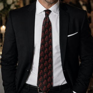 Fierce Red Tribal Dragon Silhouette Fantasy Tie