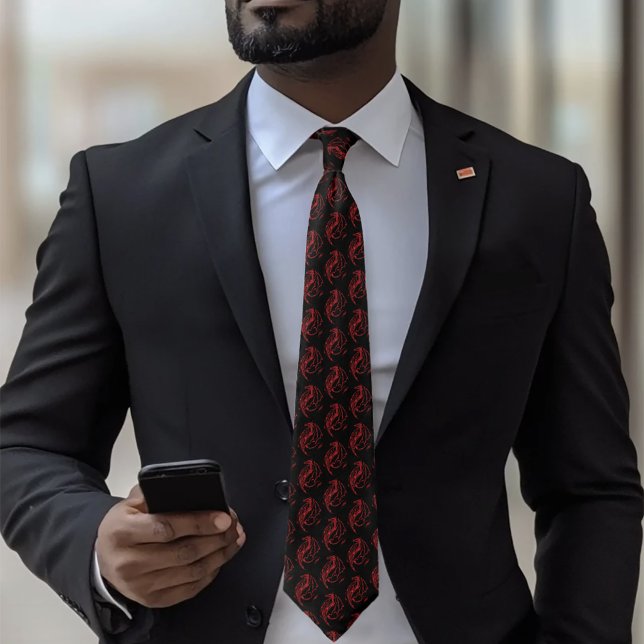 Fierce Red Tribal Dragon Silhouette Fantasy Tie (Creator Uploaded)
