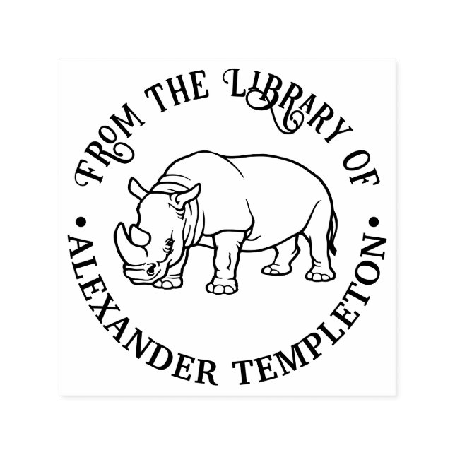 Fierce Rhinoceros Outline #2 Library Book Name Self-inking Stamp (Design)