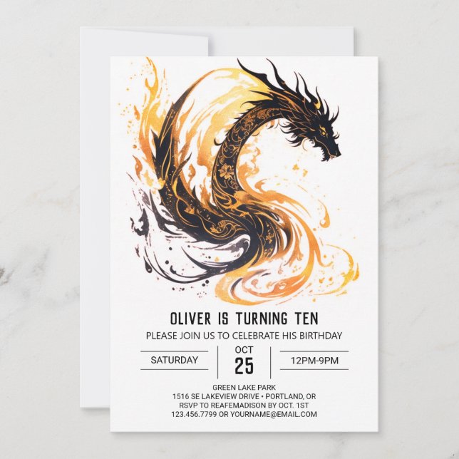 Fierce Roaring Fun Dragon Birthday Invitation (Front)