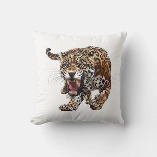 Fierce Roaring Jaguar Illustration  Wild Jungle  Cushion