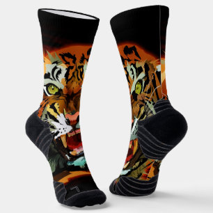 Fierce Roaring Tiger Athletic Crew Socks Bold Wild