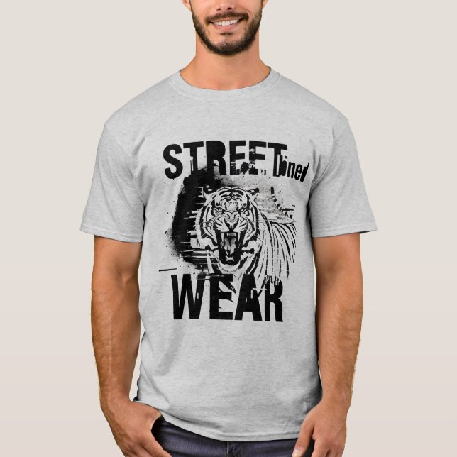 Fierce Roaring Tiger Black and White Streetwear T-Shirt (Front)