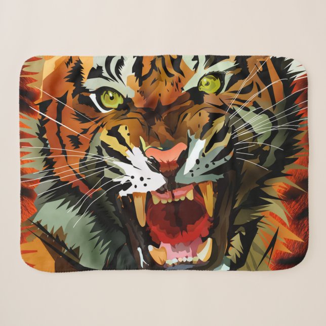 Fierce Roaring Tiger Cosy Sherpa Throw Bold (Front (Horizontal))