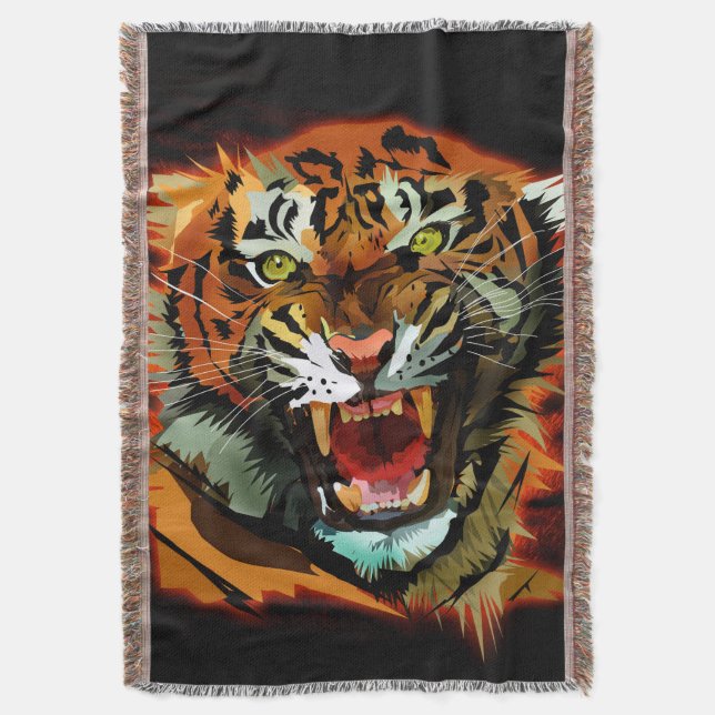 Fierce Roaring Tiger Cosy Throw Blanket Bold (Front Vertical)