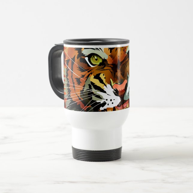 Fierce Roaring Tiger Travel Coffee Mug Bold (Front Left)