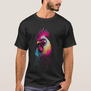 Fierce Rooster with Dripping Paint Art T-Shirt