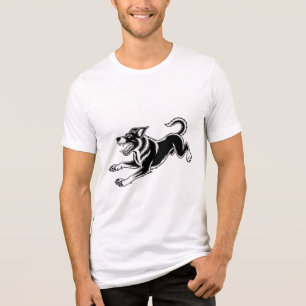 Fierce Running Dog Graphic Vintage Woodcut Canine Tri-Blend Shirt