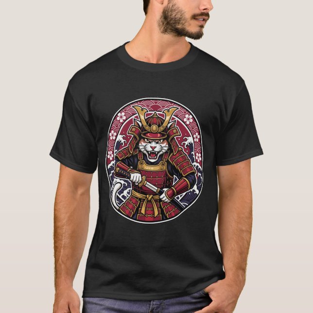 Fierce Samurai Cat Japanese Vector Art Tank Top (Front)