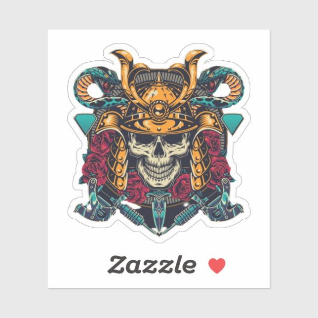 Fierce Samurai Skull Vintage Tattoo Art (Sheet)