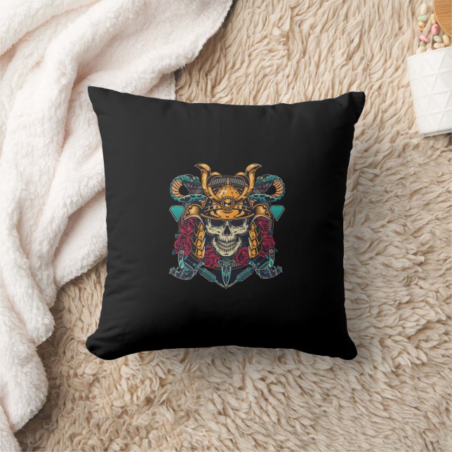 Fierce Samurai Skull Vintage Tattoo Art Cushion (Blanket)
