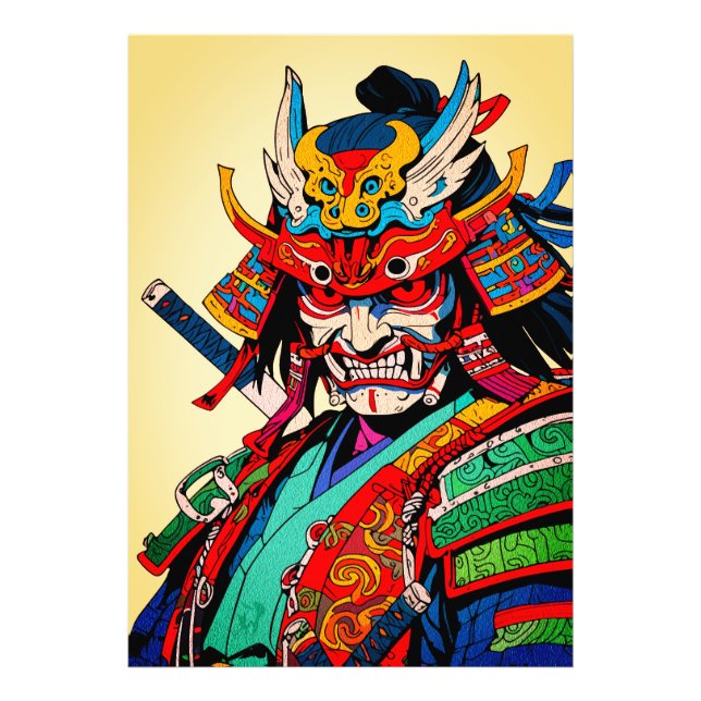 Fierce Samurai Warrior – Colourful Japanese Bushid Photo Print (Front)