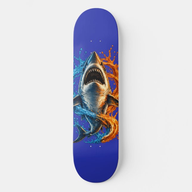 Fierce Shark Beach Towel – Blue & Orange Ocean Spl Skateboard (Front)