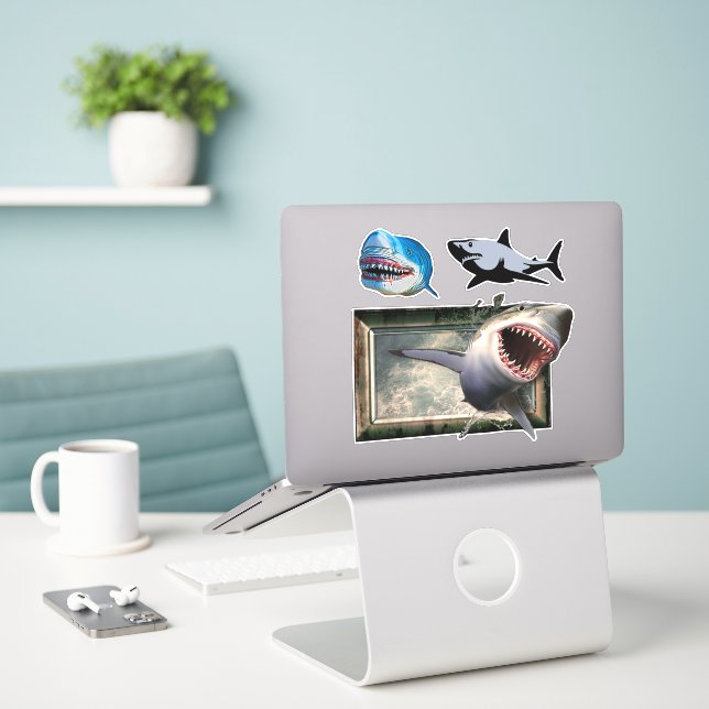 Fierce Sharks of Terror Great White and Blue Shark (Laptop On Desk)