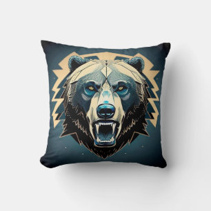 Fierce Stylised Bear Art  Cushion