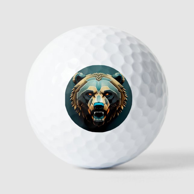 Fierce Stylised Bear Art  Golf Balls (Front)