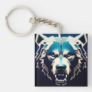 Fierce Stylised Bear Art With Abstract Neon Highli Key Ring