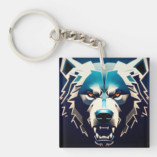 Fierce Stylised Bear Art With Abstract Neon Highli Key Ring (Front)