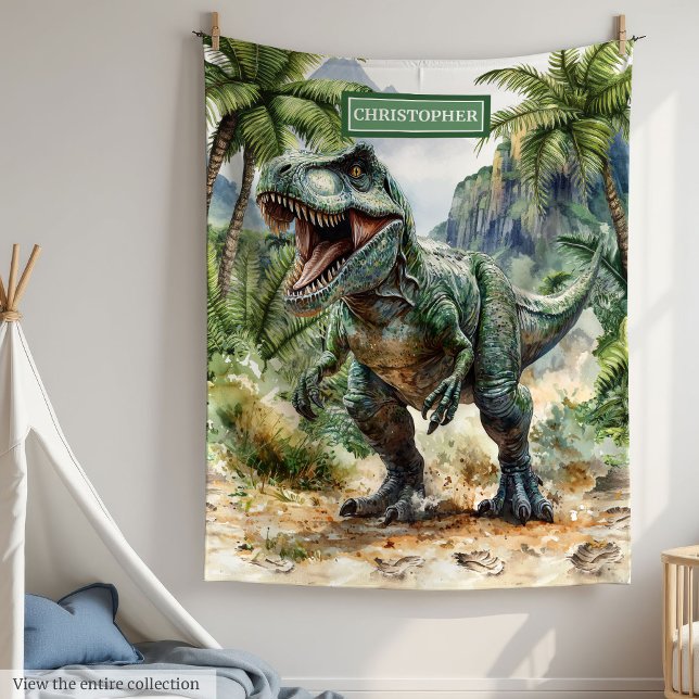 Fierce T-Rex Dinosaur Blanket Custom Boy Name (Fierce T-Rex Dinosaur Blanket Custom Boy Name)