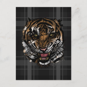 Fierce Tiger Face Grunge Plaid Streetwear Postcard