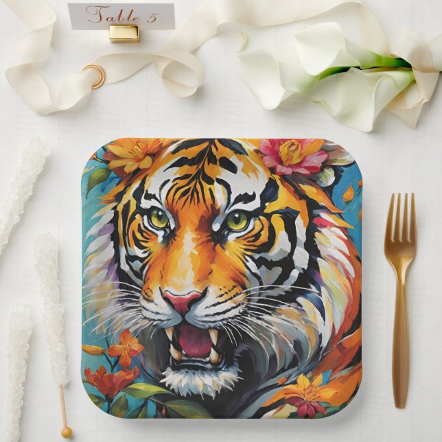 Fierce Tiger Floral Paper Plate (Wedding)