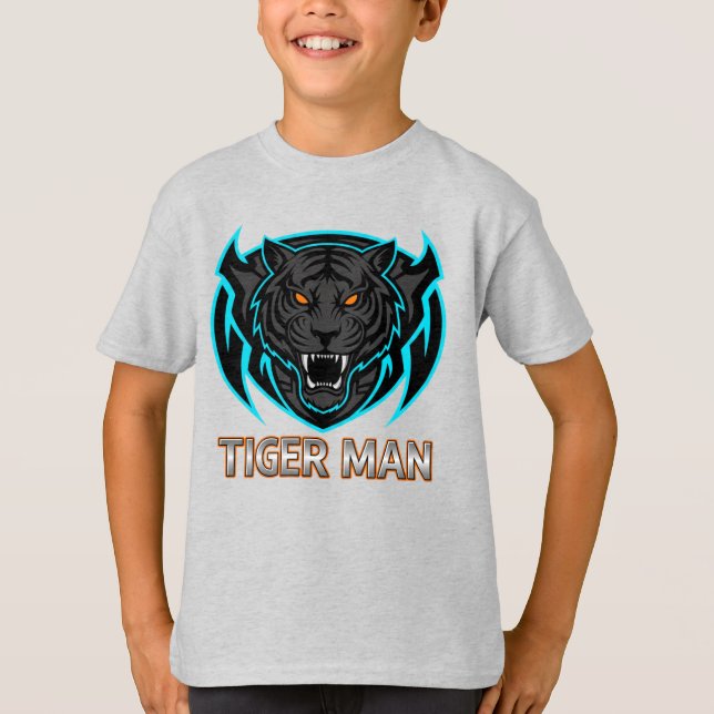 Fierce Tiger Man Gaming Mascot Kids' T-Shirt (Front)
