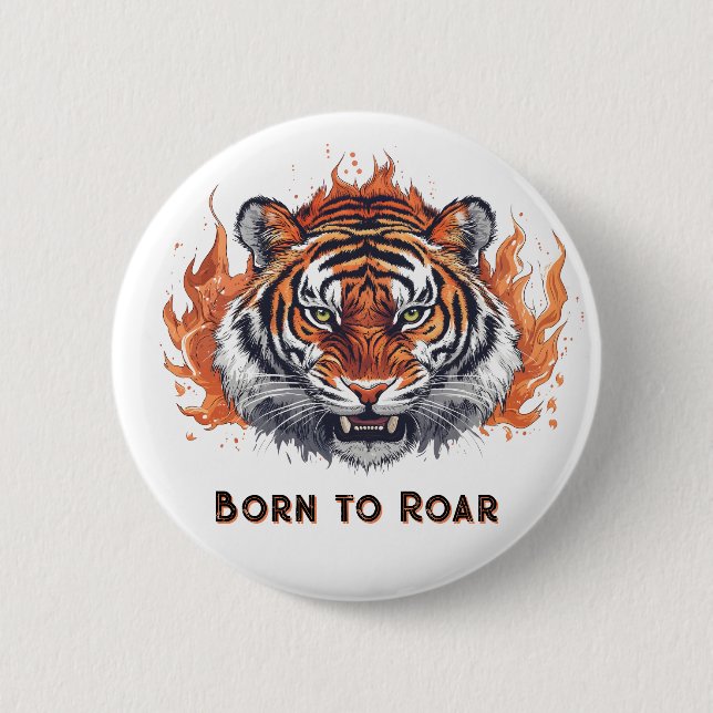 Fierce Tiger with Flames - Customizable Text 6 Cm Round Badge (Front)