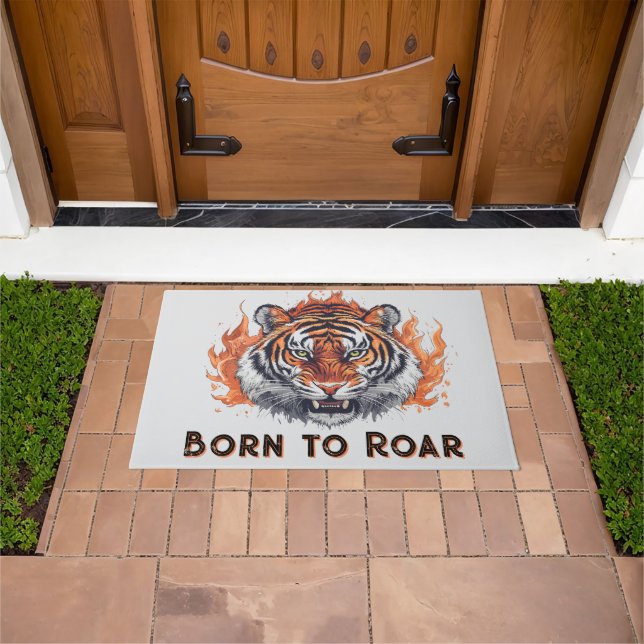 Fierce Tiger with Flames - Customizable Text Doormat (Outdoor)