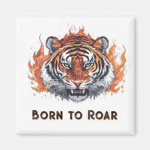 Fierce Tiger with Flames - Customizable Text Magnet