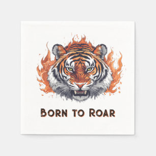 Fierce Tiger with Flames - Customizable Text Napkin