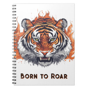 Fierce Tiger with Flames - Customizable Text Notebook