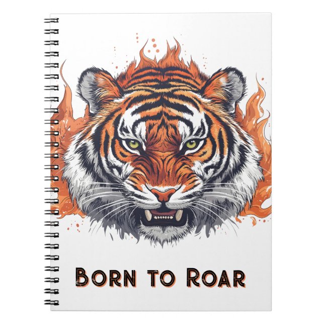 Fierce Tiger with Flames - Customizable Text Notebook (Front)