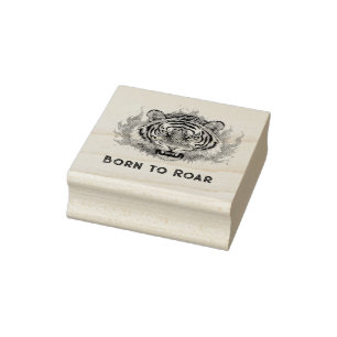 Fierce Tiger with Flames - Customizable Text Rubber Stamp