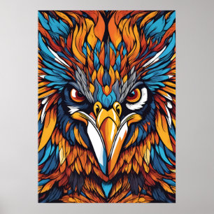 Fierce Tribal Hawk – Vibrant Feathers & Fiery Eyes Poster
