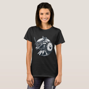 Fierce Valkyrie Warrior – Norse Mythology Line Art T-Shirt