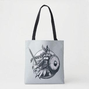 Fierce Valkyrie Warrior – Norse Mythology Line Art Tote Bag